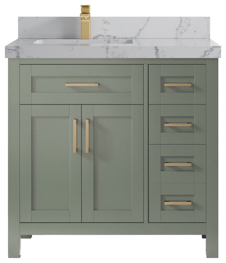Cambridge 36" Left Offset Bath Vanity in Evergreen 2" Venatino Quartz
