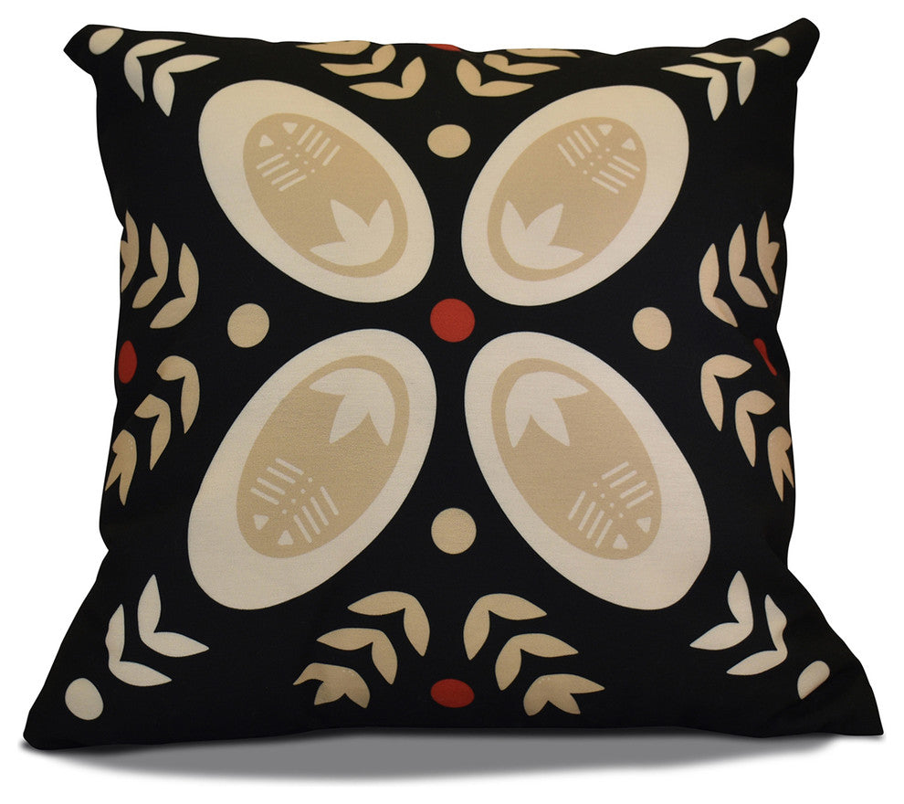 Decorative Holiday Pillow Geometric Print, Black, 18"x18"