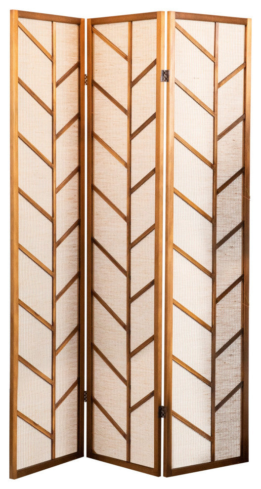 Benzara BM242728 3 Panel Screen, Jute Linen Fabric and Wooden Frame, Brown/Beige
