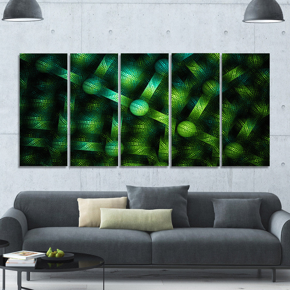Crystal Cell Green Steel Texture, Abstract Canvas Art Print, 60"x28", 5 Panels