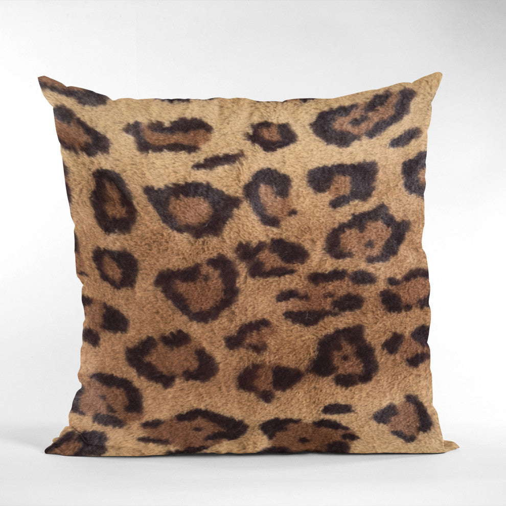 Plutus Brown Jaguar Faux Fur Luxury Throw Pillow, Brown, 26" x 26"