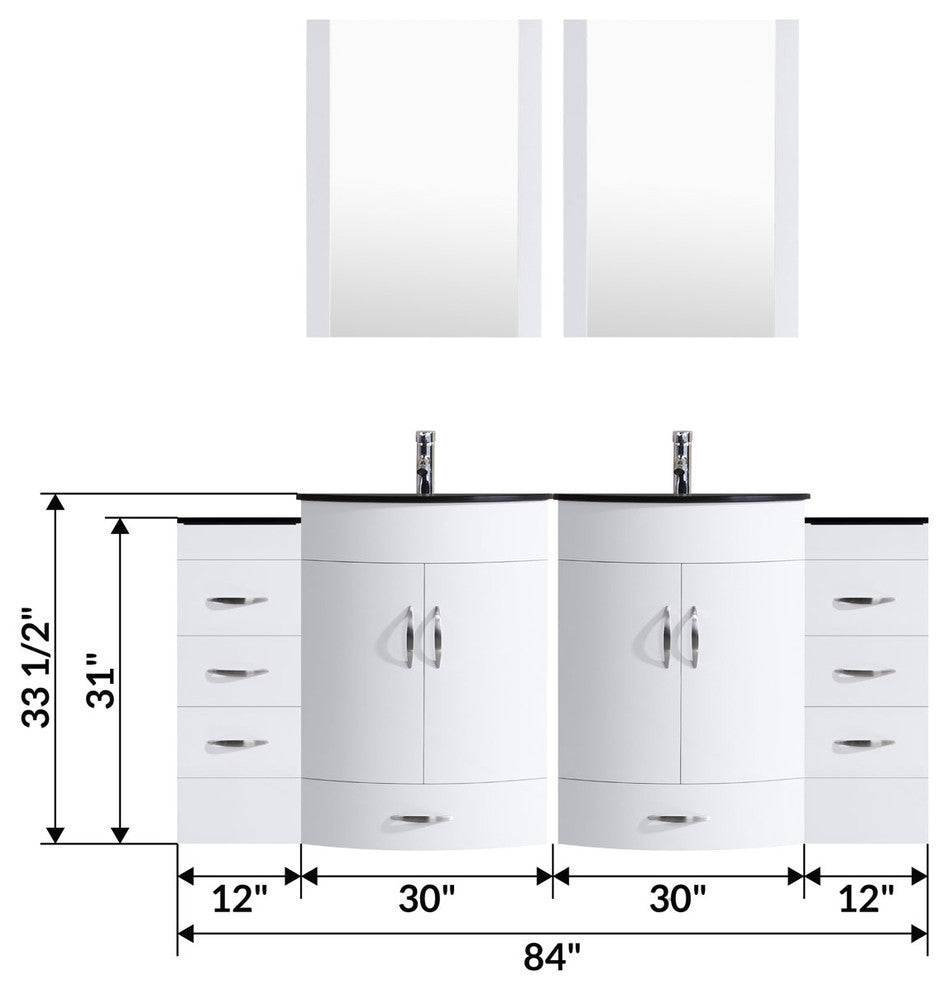 84" White Vanity, 30" Double Sink Bases, Double 12 Drawer Bases, LV5-C17-84-W