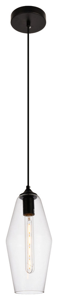 Placido Collection Pendant, 5.9"x14.2", 1-Light, Black and Clear Finish