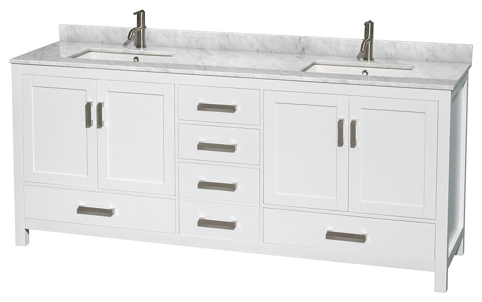 Wyndham WCS141480DWHCMUNSMXX White 80 Inch Vanity with Carrera Marble Top
