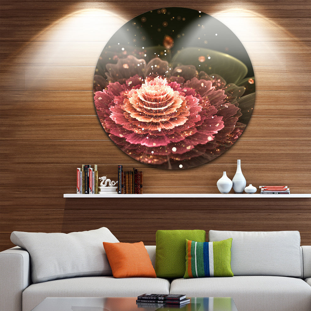Fractal Abstract Pink Flower, Floral Digital Disc Metal Wall Art, 23"
