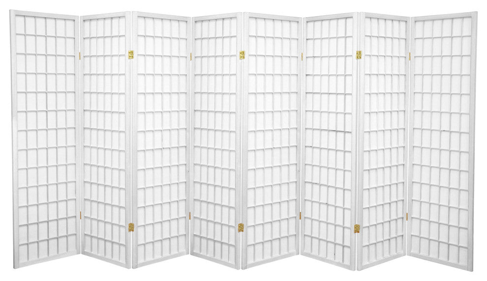 Lightweight 8 Panel Privacy Screen with Hinged Rice Paper Panels in Wh