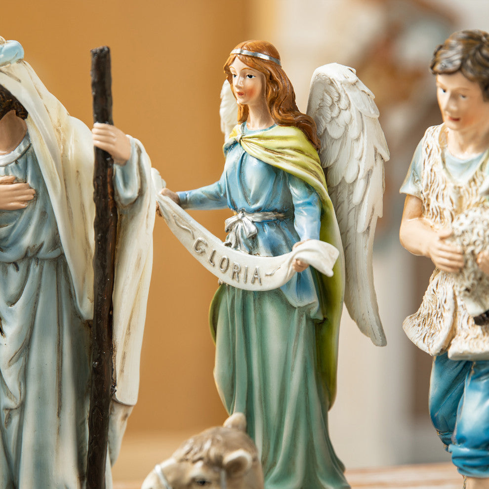 12-Piece Deluxe Blue Resin Nativity Figurine Set