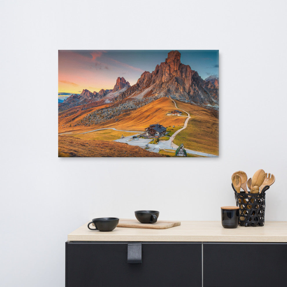 Sunset and Alpine Mountain Pass Landscape Photo Canvas Wall Art Print, 24" X 36"