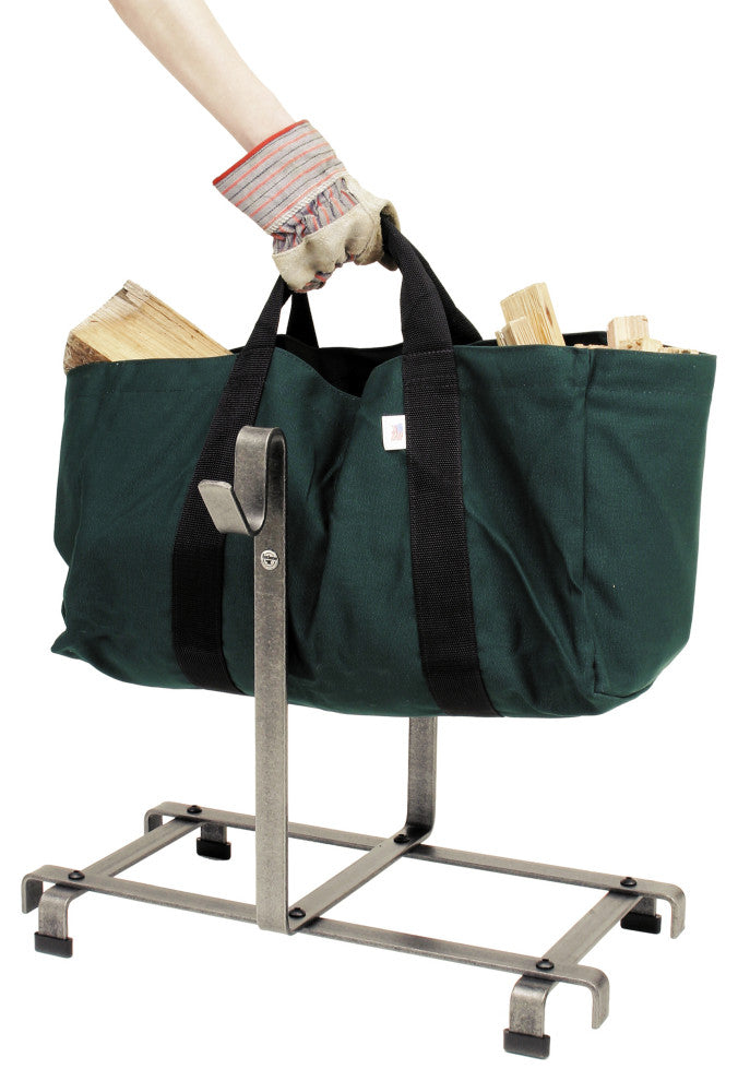 Handcrafted Fireplace Log Rack wCarrier Bag Hammered Steel