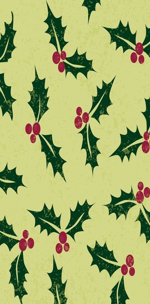 Allover Holly Decorative Holiday Floral Print Bath Towel, Green