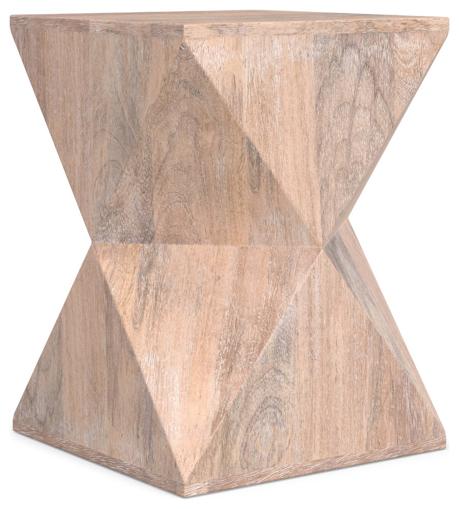 Sutton Solid Mango Wood Side Table, Cerused Natural