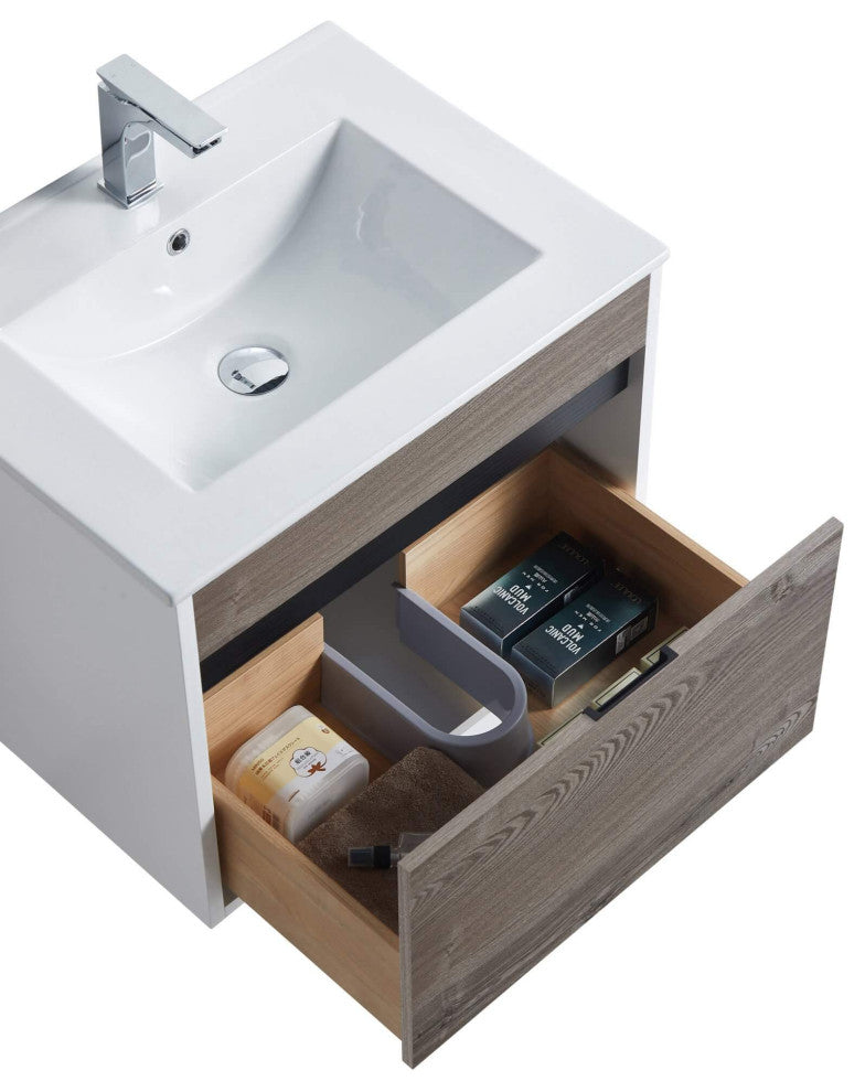 Alpine Wall Mount Bathroom Vanity and Sink, Gray Walnut, 24"