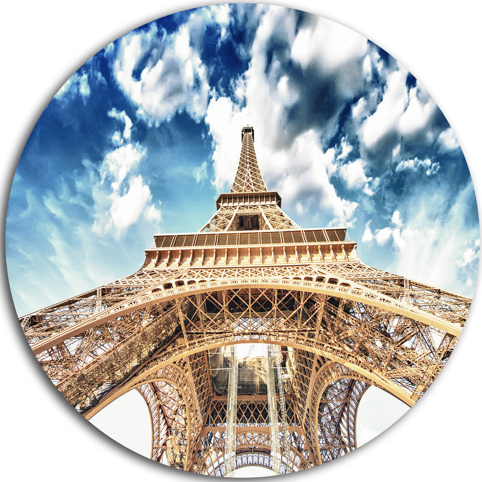 Beautiful View Of Paris Eiffel Tower Under Clouds, Disc Wall Art, 23"