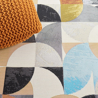 Safavieh Barbados Collection Indoor-Outdoor, BAR539 Rug, Ivory Black/Blue Rust, 6'6" Square