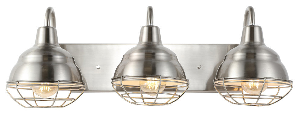 Levi 24.5" 3-Light Industrial Farmhouse Iron LED Vanity, Nickel