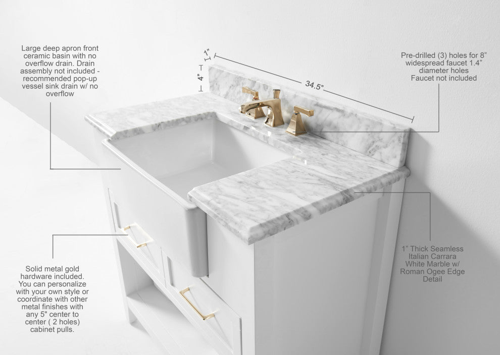 Hayley Bathroom Vanity Set, White, 36"