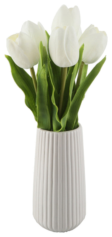 Real-Touch Tulips In 8"H Ceramic Vase