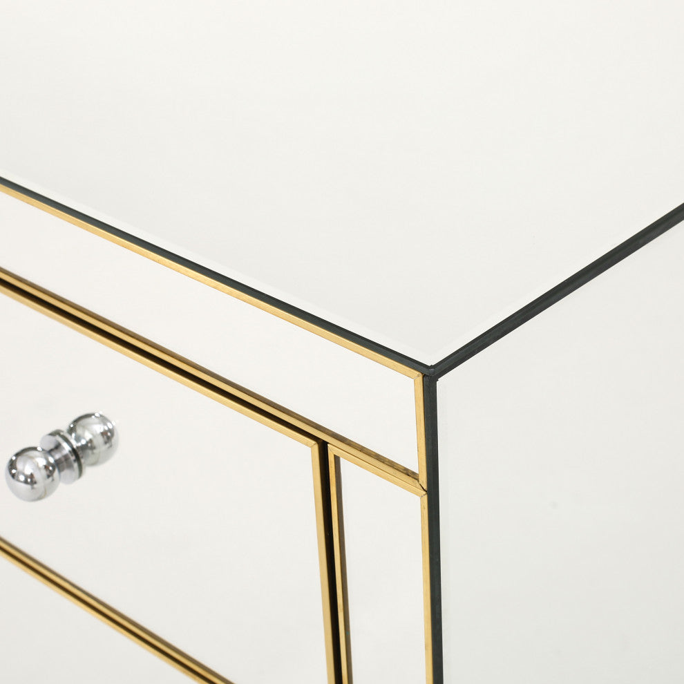 GDF Studio Langley Mirrored 3 Drawer Side Table