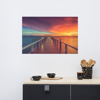 Surreal Wooden Pier At Sunset Intrigued Landscape Photo Loose Wall Art Print, 24" X 36"