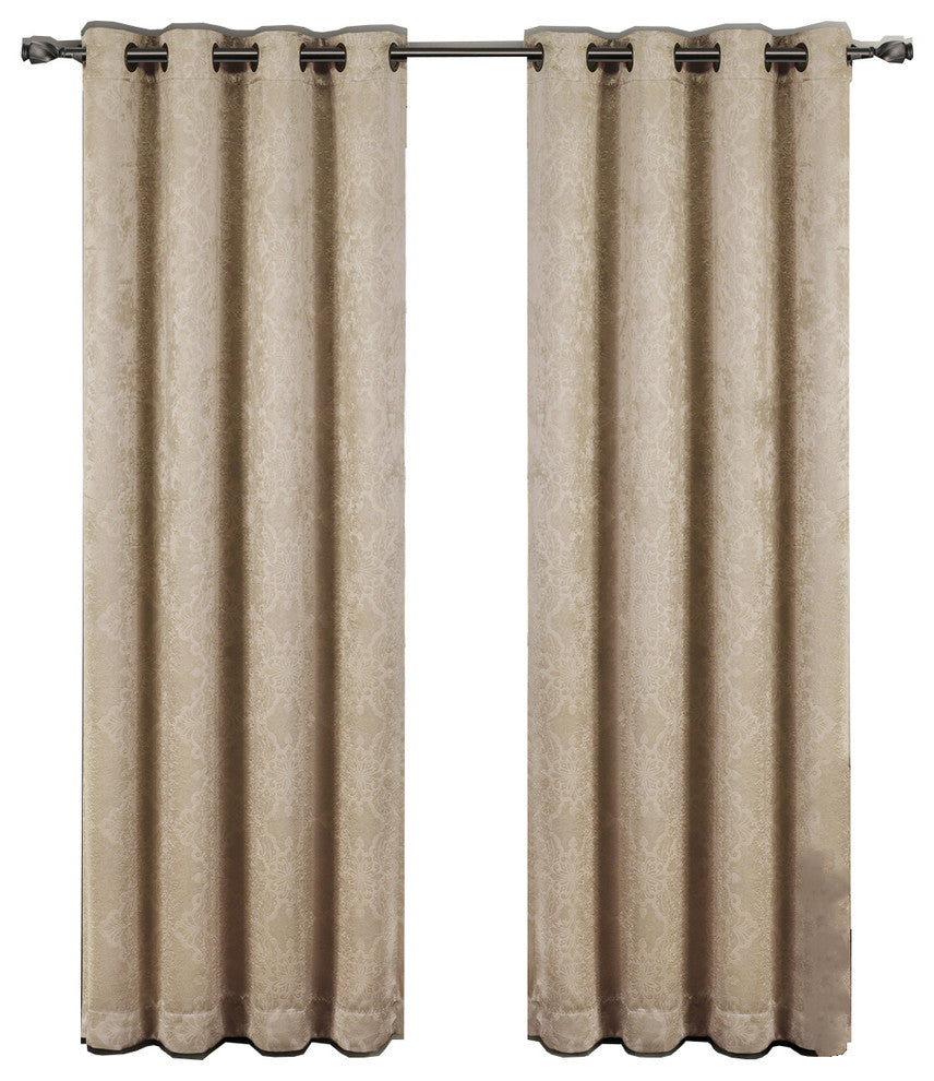 Bella Blackout 2PC Embossed Grommet Panels, Beige, 104"x84"