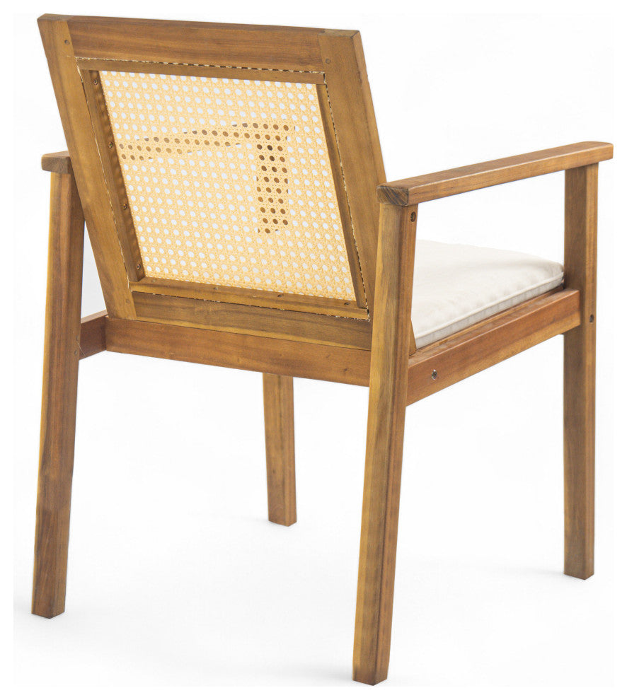 GDF Studio Outdoor Acacia Wood Dining Chairs With Cushions, Set of 2, Teak/Beige