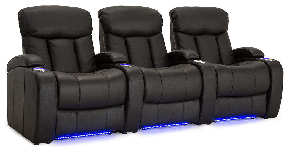 Seatcraft Grenada Home Theater Seating, Black, Leather, Row of 3