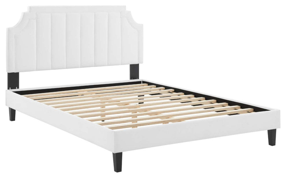 Sienna Performance Velvet Queen Platform Bed, White
