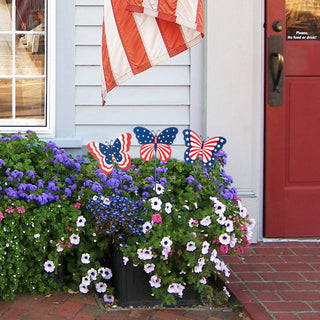 24"H Patriotic Butterflies Yard Stake, 3-Piece Set