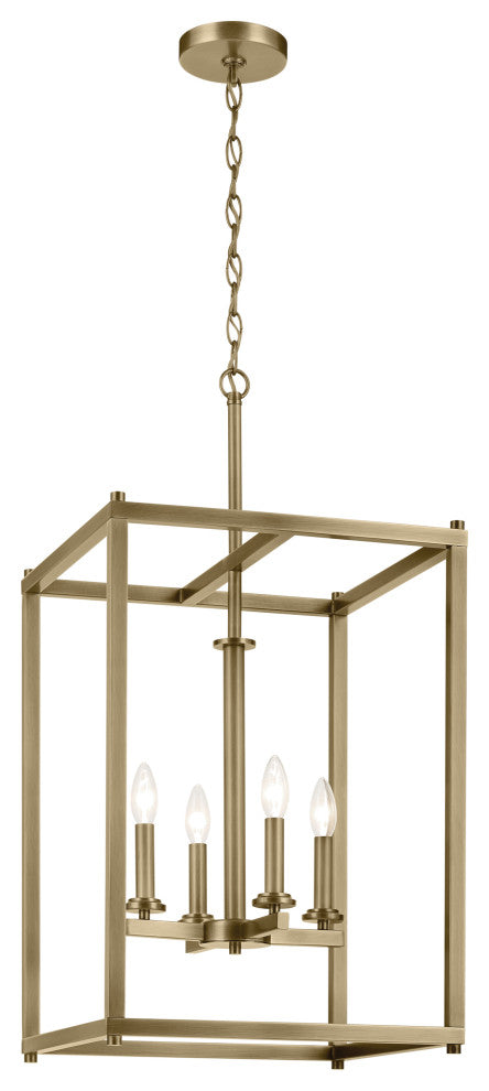 Crosby 31" 4-Light Foyer Pendant With Clear Glass, Natural Brass