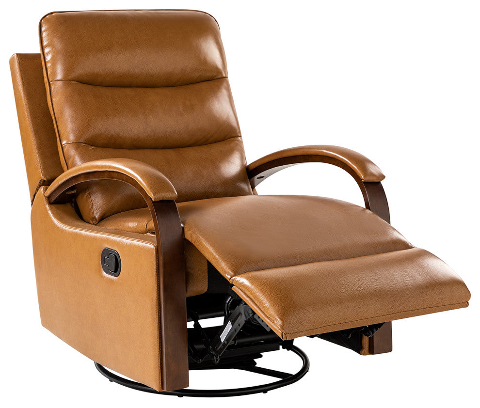 Konradin Genuine Leather Swivel Rocking Manual Recliner Set of 2, Camel