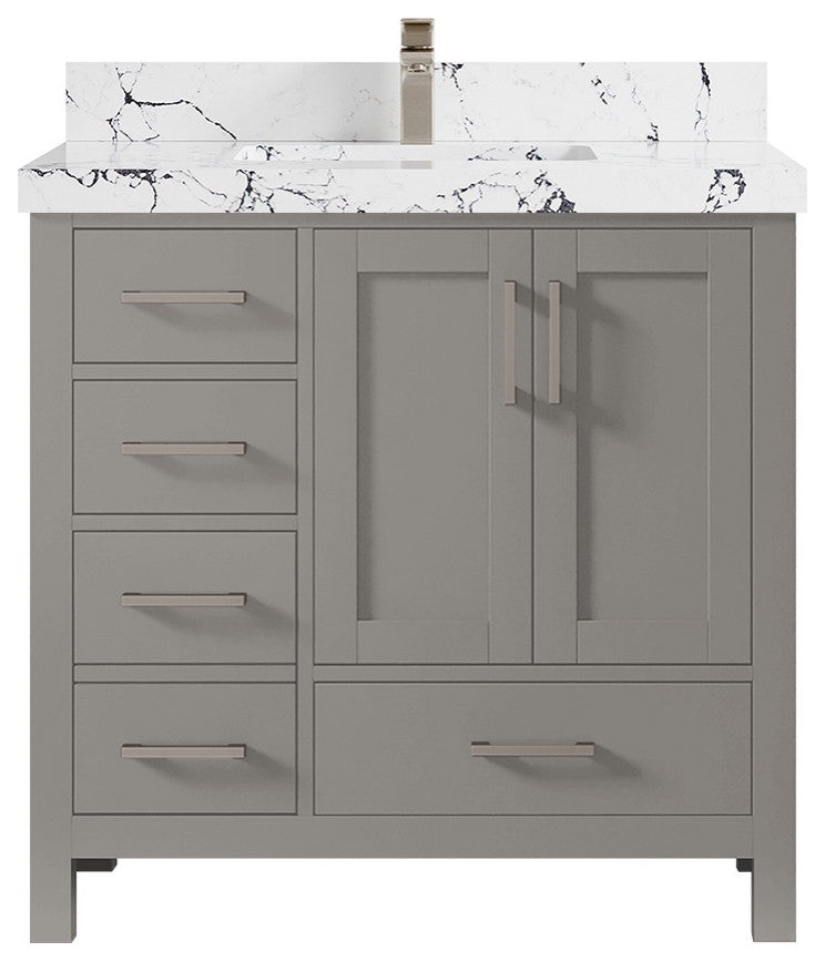 Malibu 36 Center Sink Bath Vanity in Elephant Skin Gray 2" Viola Night