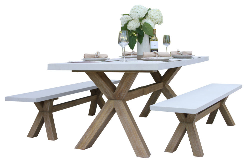 3-Piece Ivory Composite and Eucalyptus Wash Picnic Dining Set