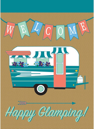 Double Applique Happy Glamping Burlap Garden Flag