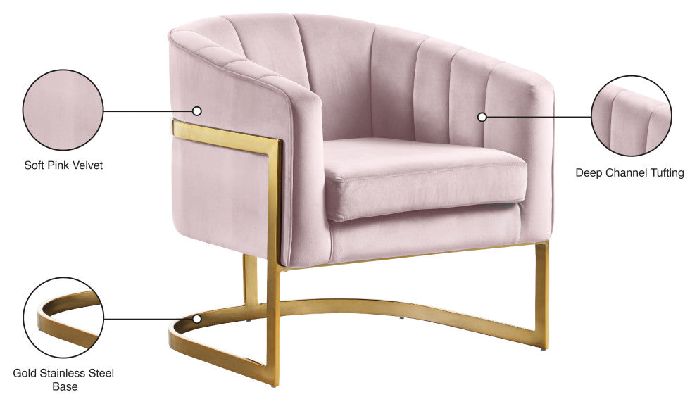 Carter Velvet Upholstered Accent Chair, Pink