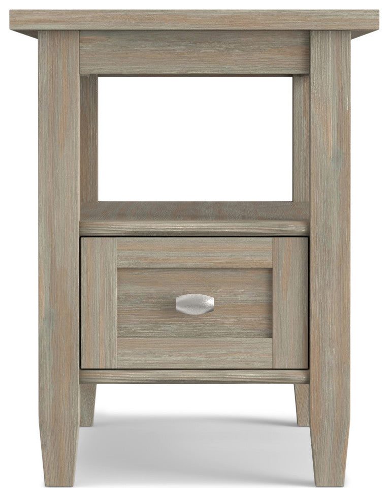 Warm Shaker Solid Wood 14" Rustic Narrow Side Table, Distressed Gray
