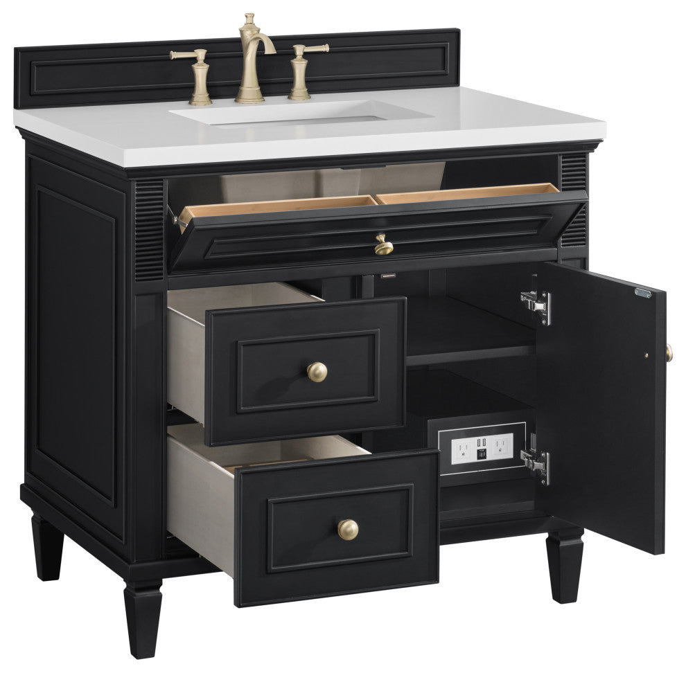 Lorelai 36" Single Vanity, Black Onyx, 3 CM White Zeus Top