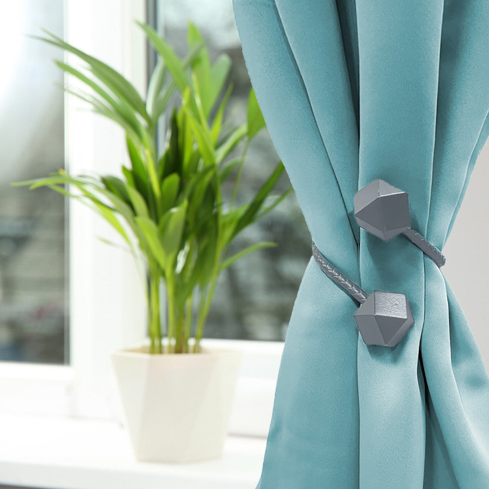 Faux Leather Curtain Tiebacks with Wooden Tips "“ No Installation Needed, Gray, Pack of 2
