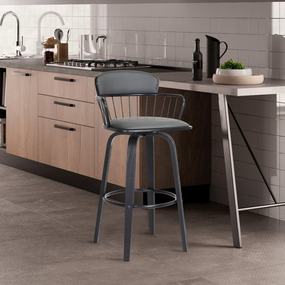 Willow Upholstered Wood Swivel Bar or Counter Stool