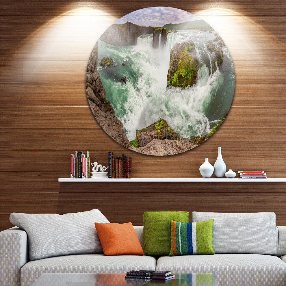 Godafoss Waterfall Iceland Panorama, Landscape Round Wall Art, 38"