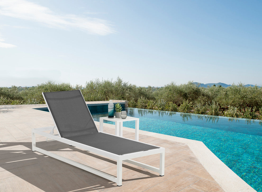 Maldives Water Resistant Mesh Patio Adjustable Chaise Lounge, Gray, White Frame
