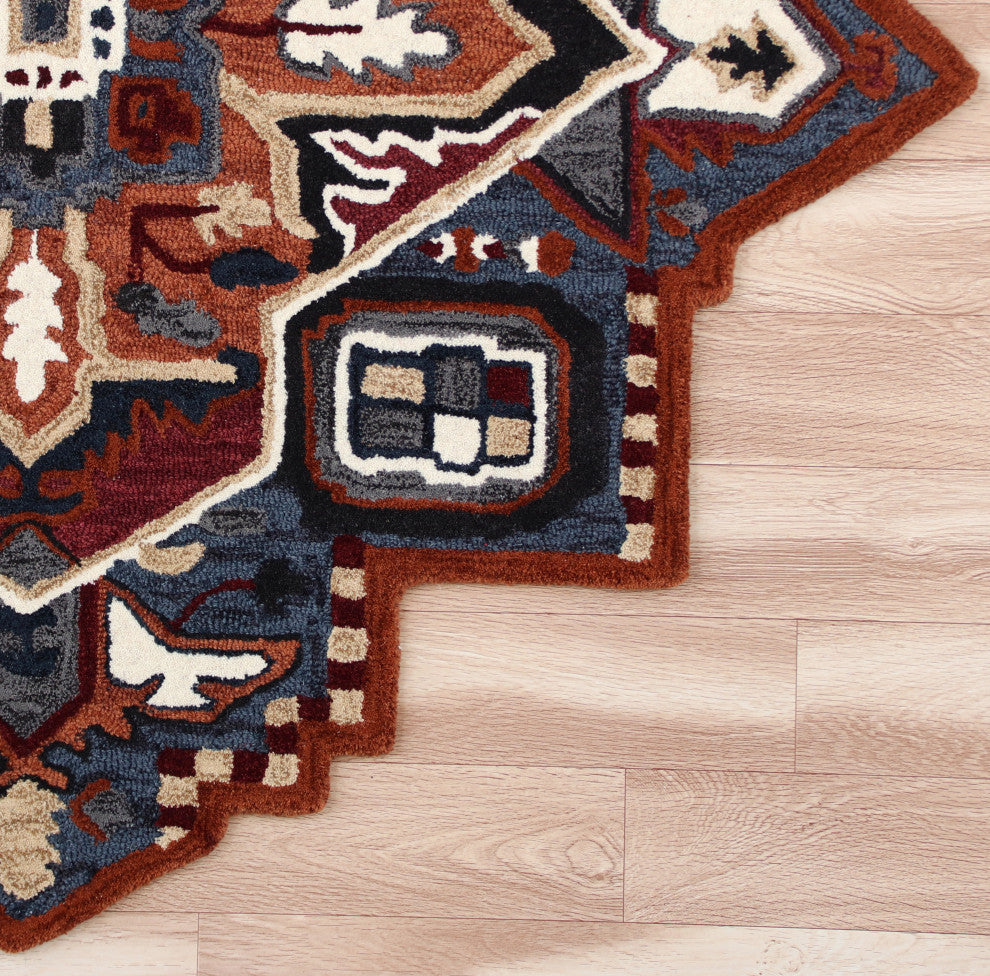 Bold Southwestern Summer Cabin Medallion Shape Rug, 5' Round