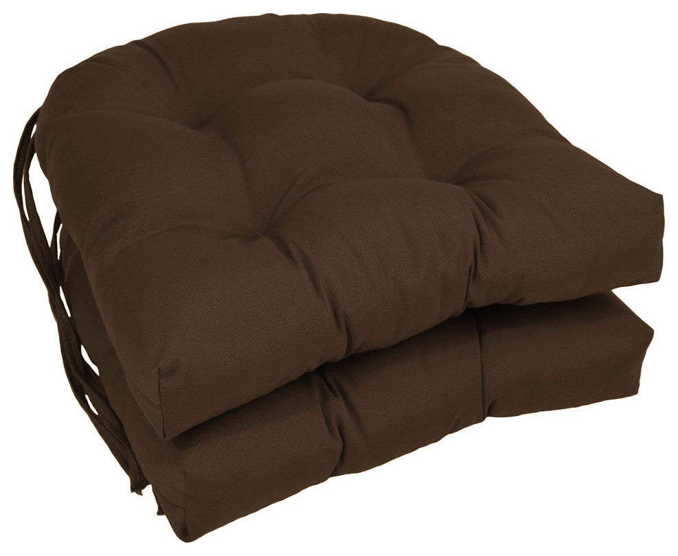 16" Solid Twill U-Shaped Tufted Chair Cushions, Set of 2, Chocolate