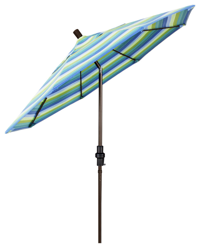 7.5' Bronze Collar Tilt Lift Fiberglass Rib Aluminum Umbrella, Sunbrella, Seville Seaside