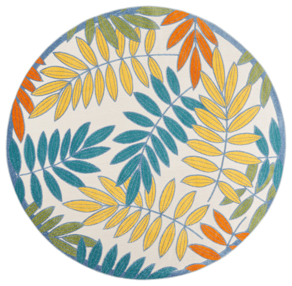 Nourison Aloha 7'10" Round Ivory/Multi Tropical Area Rug