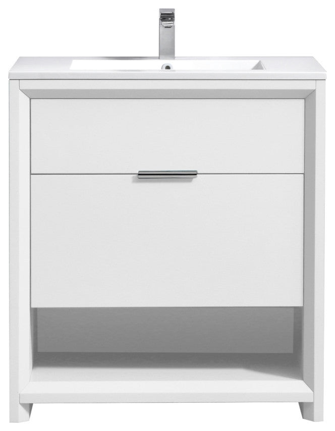 KubeBath Nudo 32'' Floor Mount Modern Bathroom Vanity, Gloss White