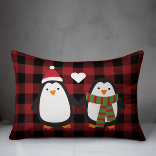 Plaid Penguin Love 14"x20" Throw Pillow Cover