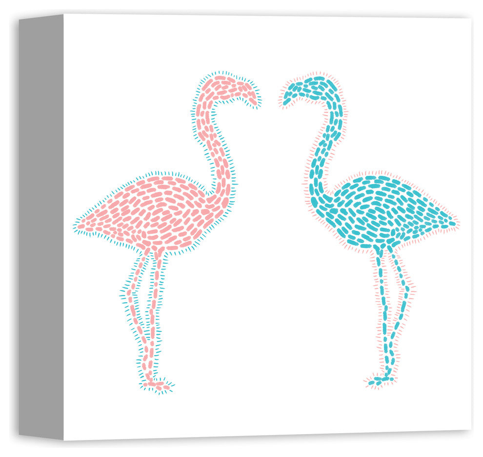Pink and Blue Flamingos 12x12 Canvas Wall Art