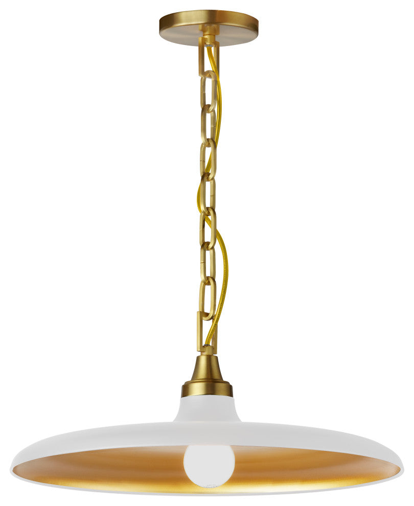 Quentin Contemporary 1 Light Matte White Aged Brass Metal Pendant