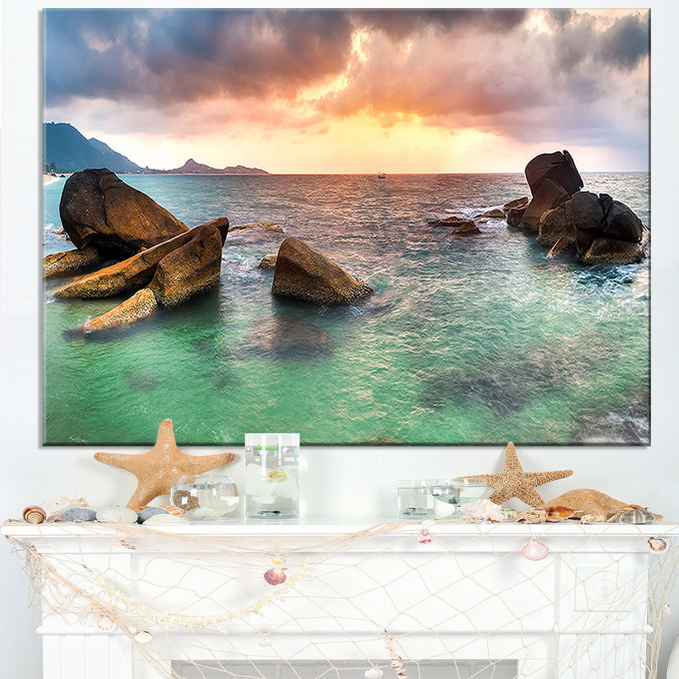 "Sunrise at Blue Lamai Beach" Seashore Canvas Art, 40"x20"