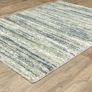 Greer Modern Distressed Stripe Blue/ Green Area Rug, 9'10" x 12'10"